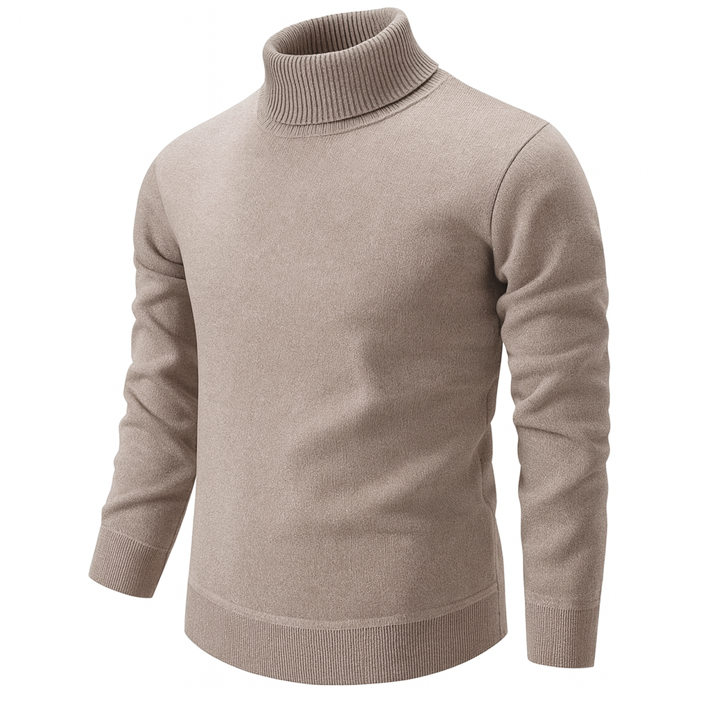 Fijngebreide coltrui voor heren met geribde col - beige
