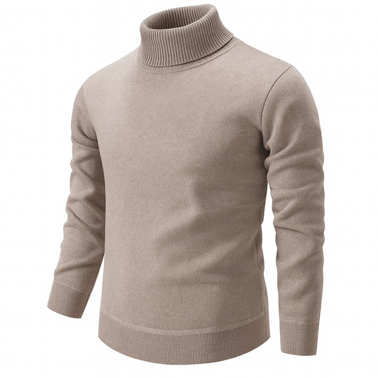 Fijngebreide coltrui voor heren met geribde col - beige
