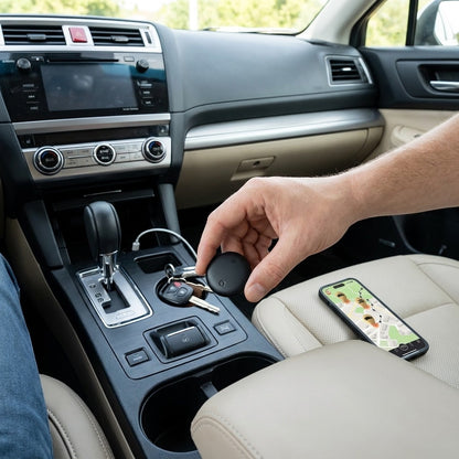 Compacte ronde GPS-tracker voor de auto met app op de telefoon - beeld 2