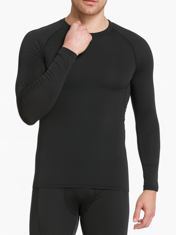 Compressieshirt voor heren met lange mouwen en ronde hals - zwart