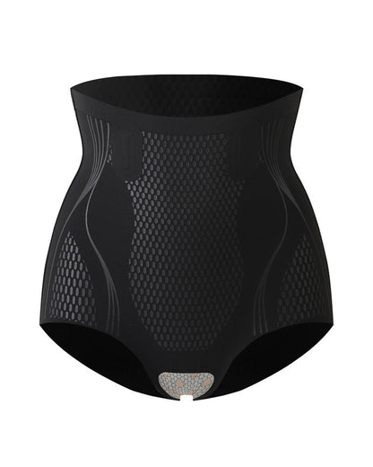 Corrigerende slip met hoge taille in naadloos stretchbreisel met honingraatpatroon - zwart