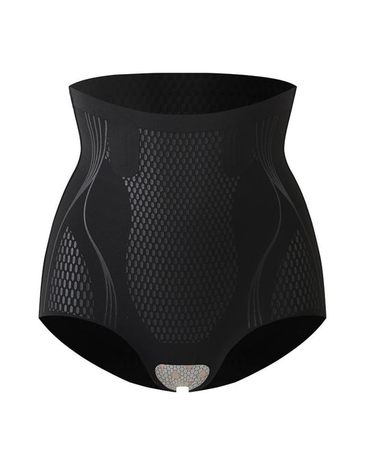 Corrigerende slip met hoge taille in naadloos stretchbreisel met honingraatpatroon - zwart