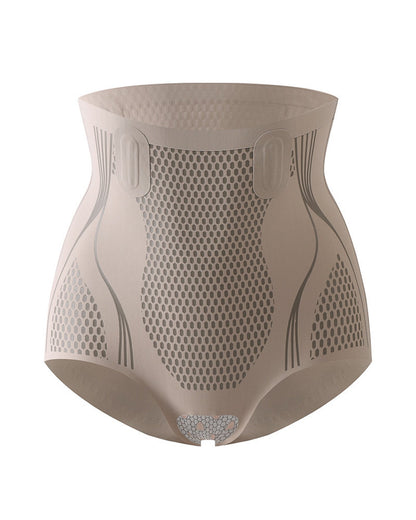 Corrigerende slip met hoge taille in naadloos stretchbreisel met honingraatpatroon - taupe