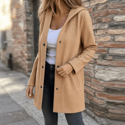 Vestjas dames met capuchon in Camel