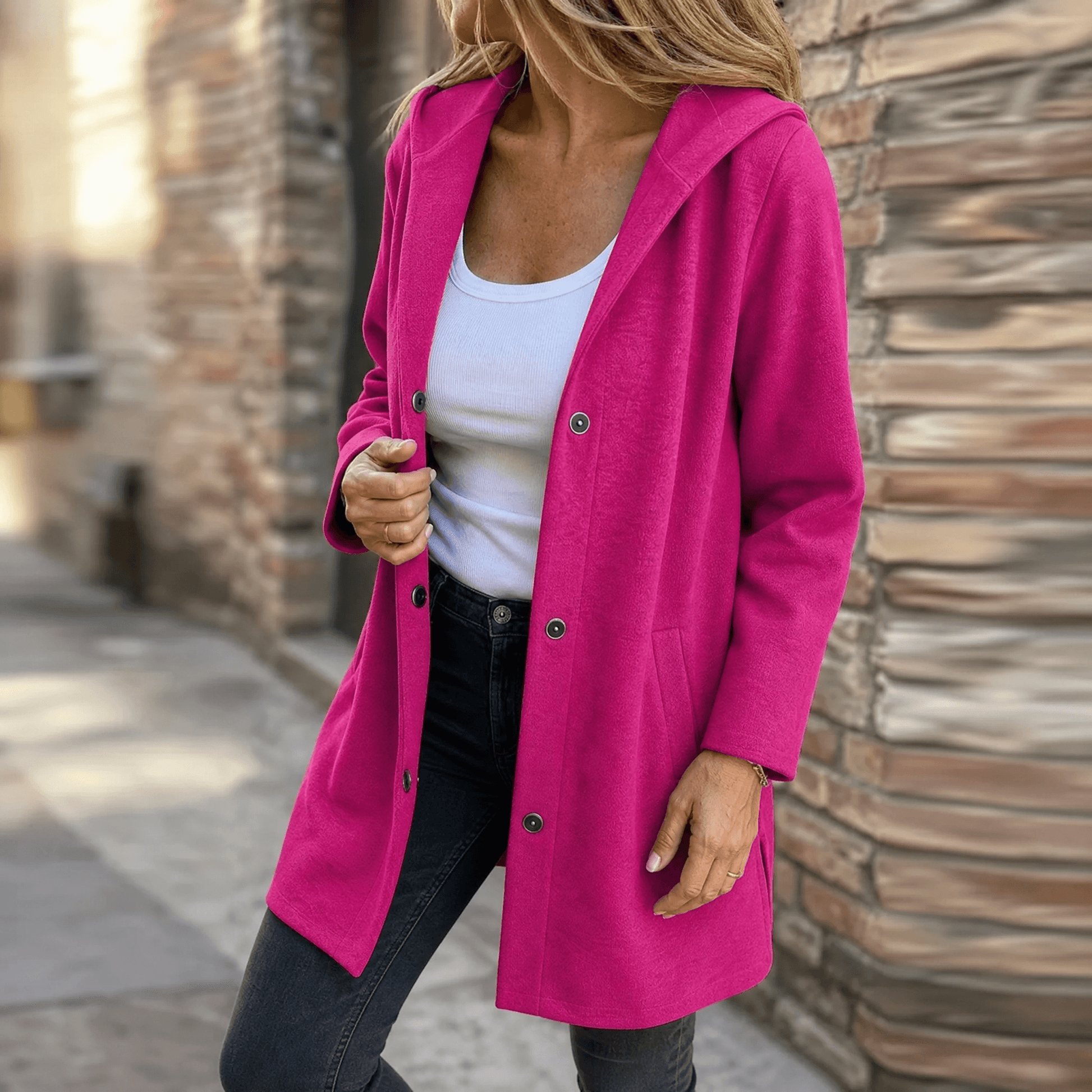 Vestjas dames met capuchon in Fuchsia