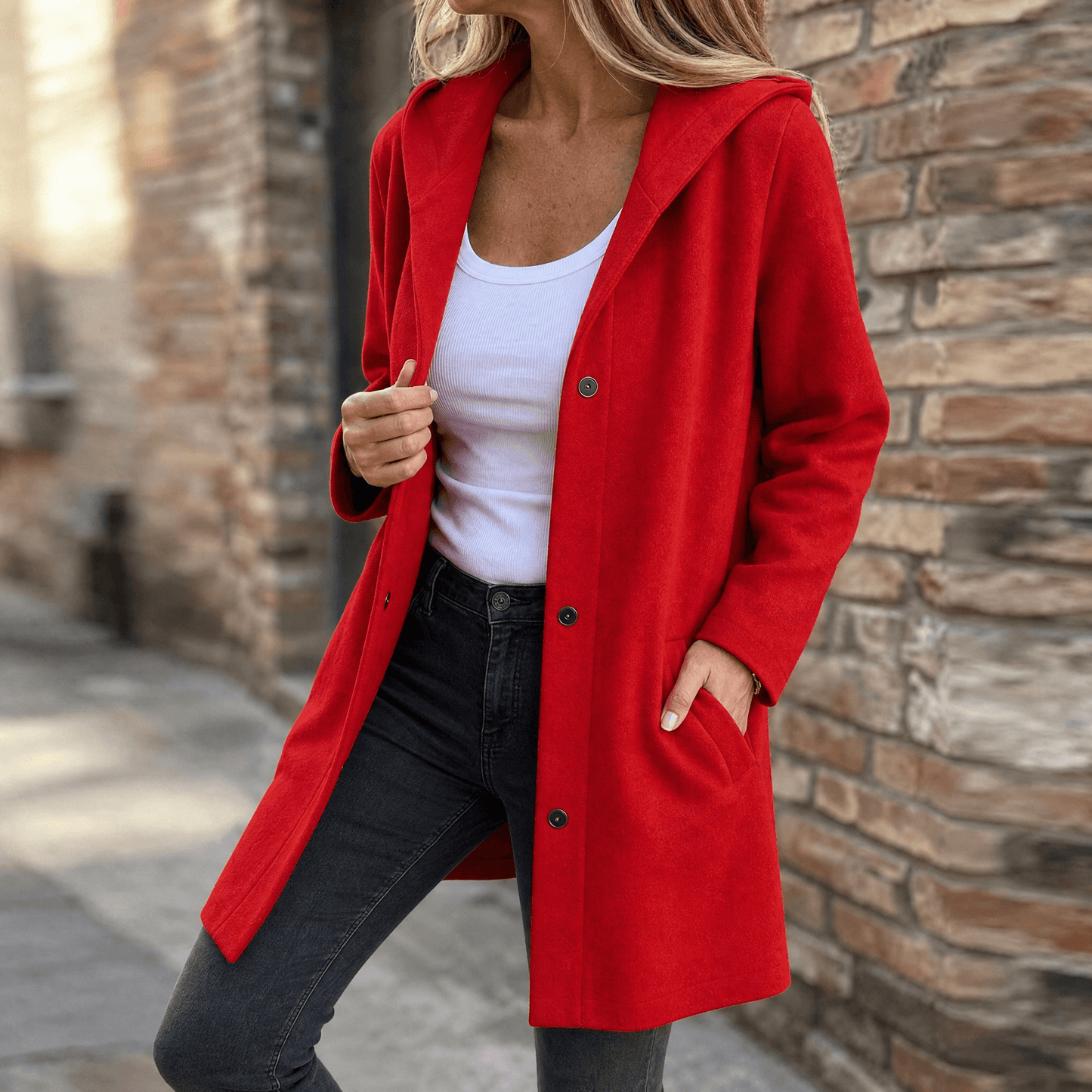 Vestjas dames met capuchon in Rood