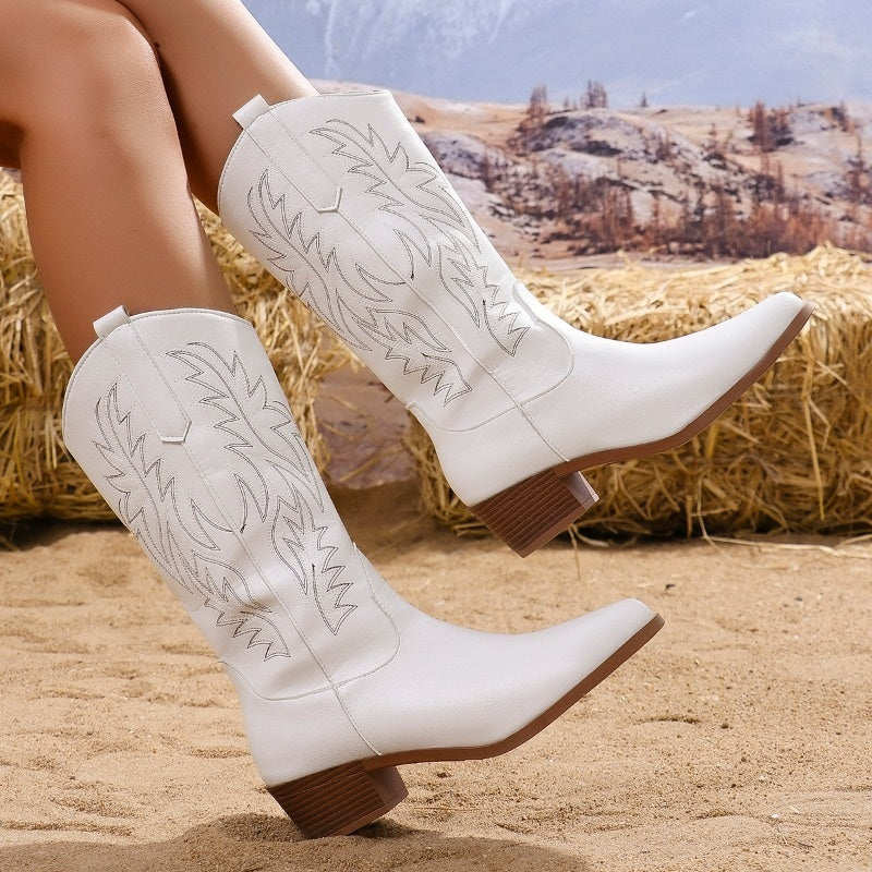 Cowboylaarzen voor dames met westernborduursel, puntneus en blokhak - beeld 5