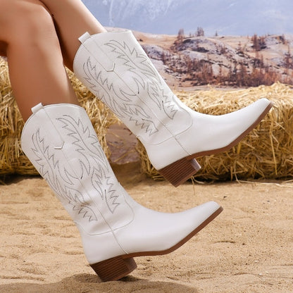 Cowboylaarzen voor dames met westernborduursel, puntneus en blokhak - beeld 5