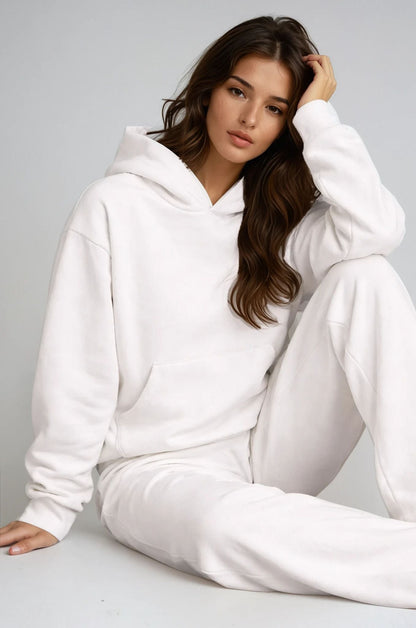 Oversized hoodie met joggingbroek in crèmekleurig katoen