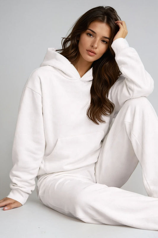 Oversized hoodie met joggingbroek in crèmekleurig katoen