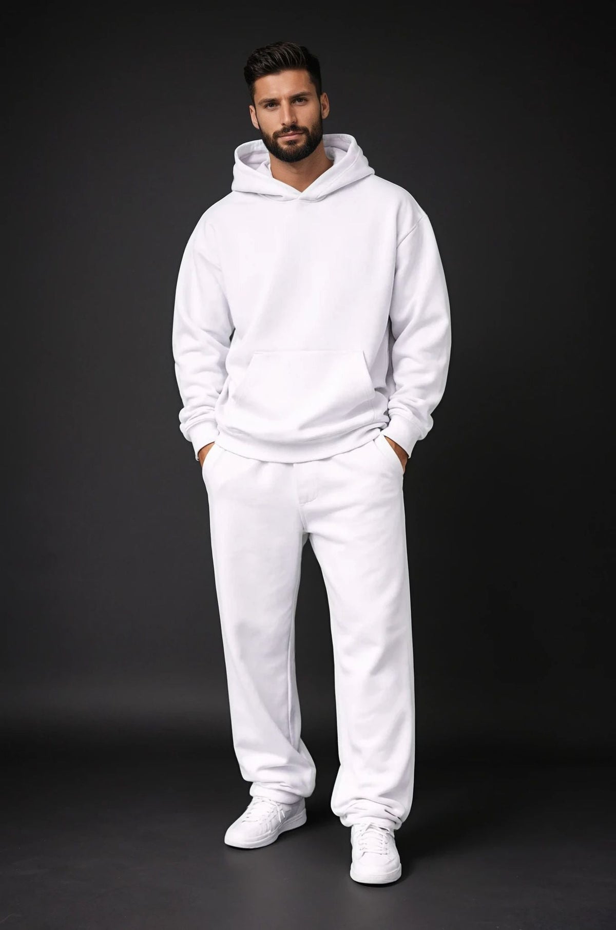 Oversized hoodie met joggingbroek in crèmekleurig katoen