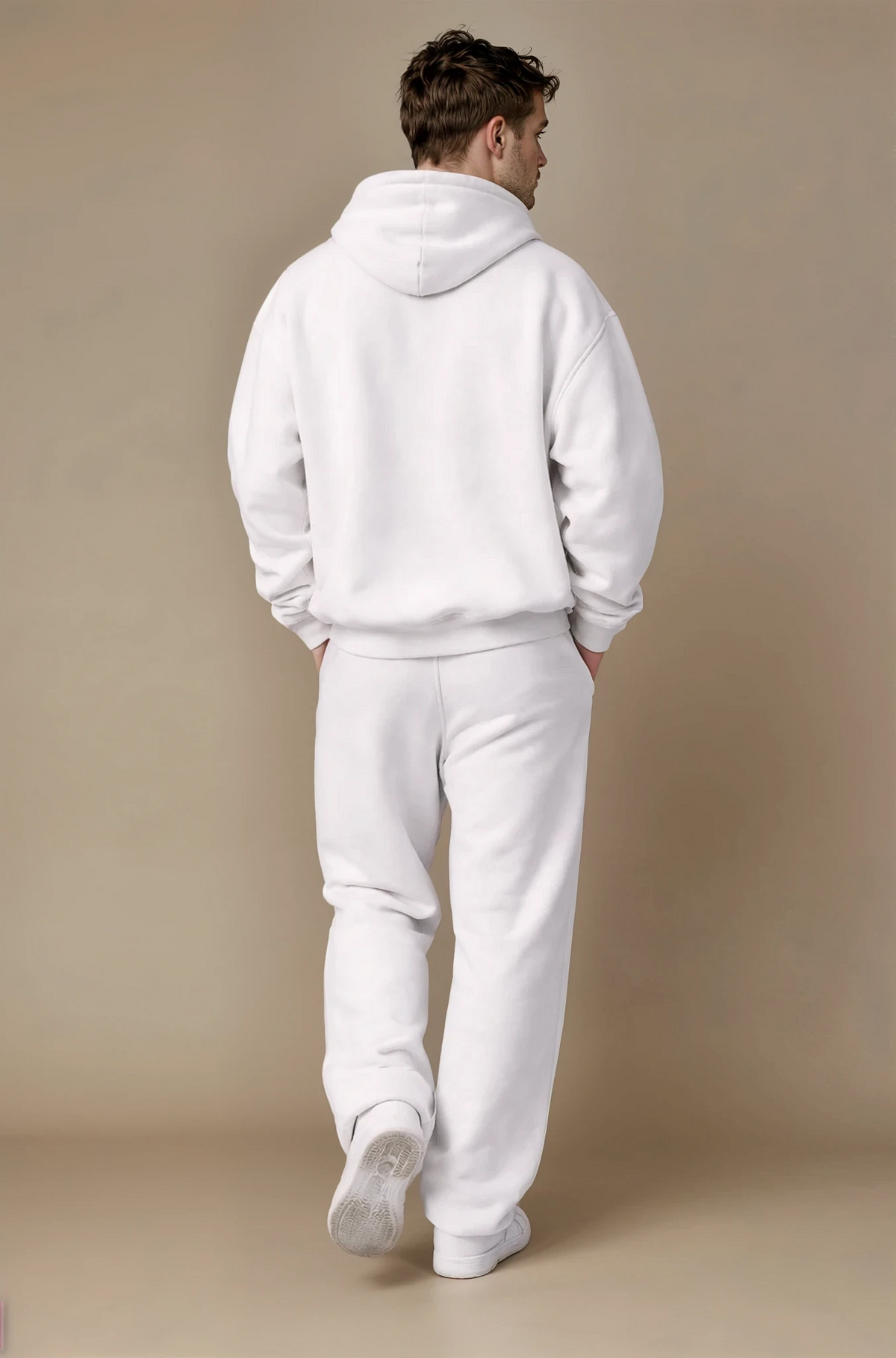 Oversized hoodie met joggingbroek in crèmekleurig katoen