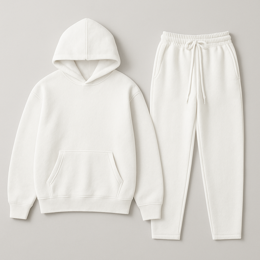 Oversized hoodie met joggingbroek in crèmekleurig katoen