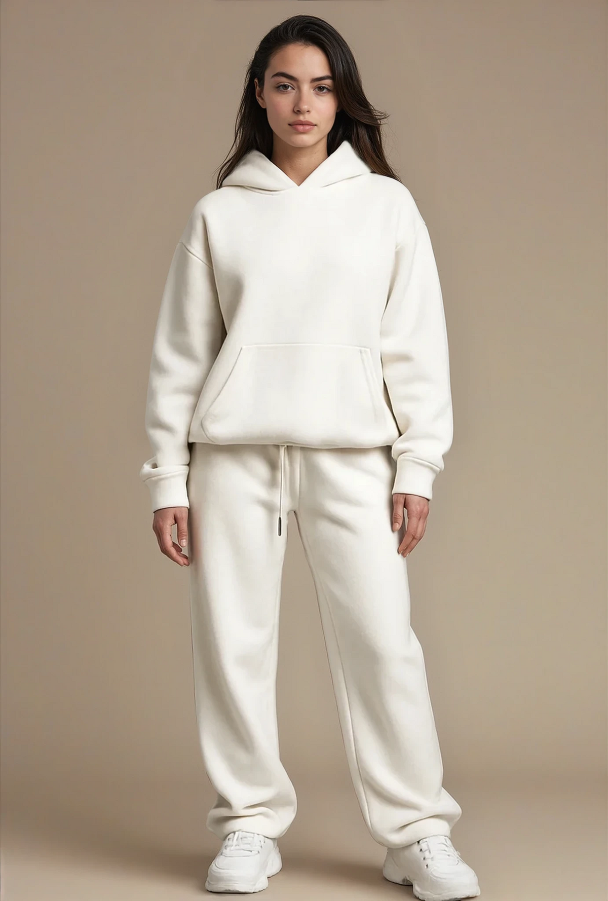 Oversized hoodie met joggingbroek in crèmekleurig katoen