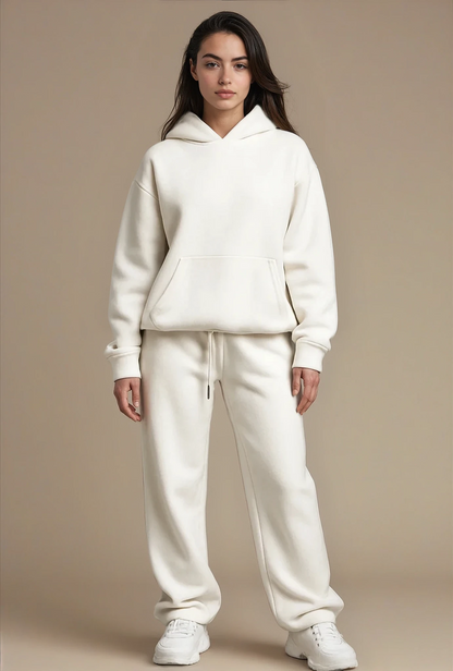 Oversized hoodie met joggingbroek in crèmekleurig katoen
