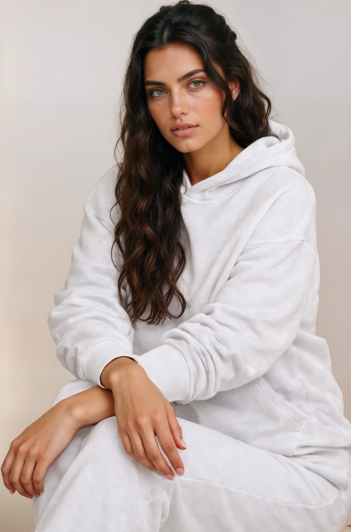 Oversized hoodie met joggingbroek in crèmekleurig katoen