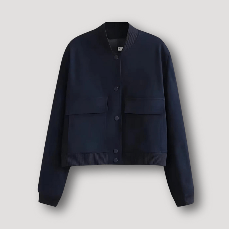 Cropped bomberjack voor dames met boordkraag en twee grote klepzakken - marineblauw