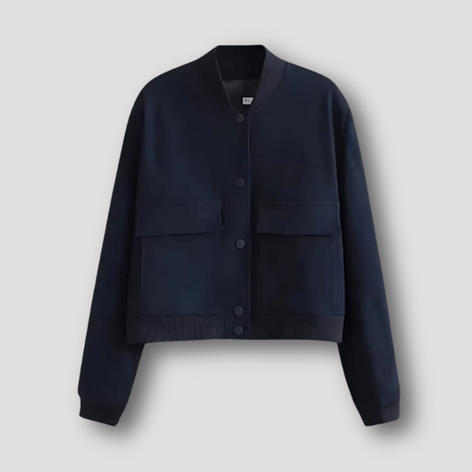 Cropped bomberjack voor dames met boordkraag en twee grote klepzakken - marineblauw