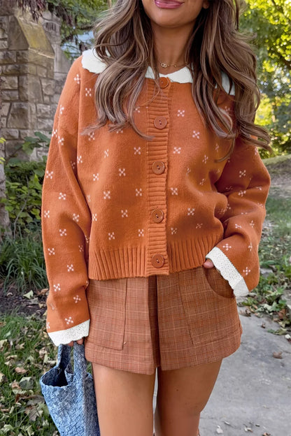 Vest dames met ronde kraag in terracotta - detailfoto