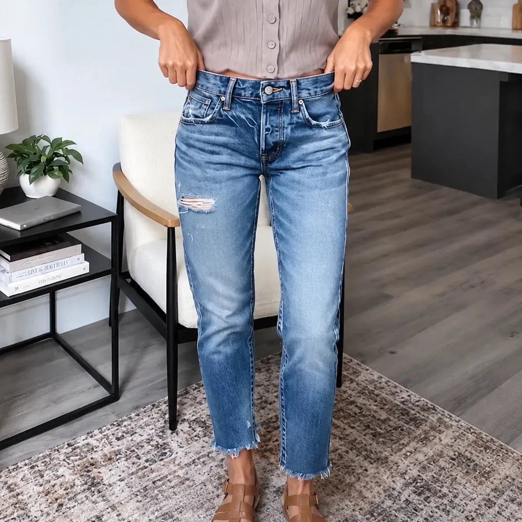 Cropped jeans dames met stretch in Blauw