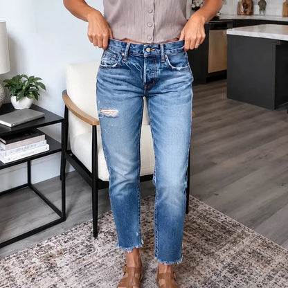 Cropped jeans dames met stretch in Blauw