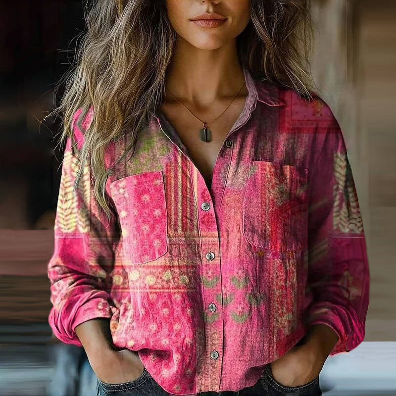 Boho vintage blouse dames - sierlijke vrouwelijke blouse met bohemian print