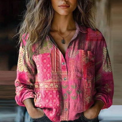 Boho vintage blouse dames - sierlijke vrouwelijke blouse met bohemian print