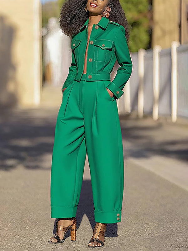 Cropped utility jack dames met revers en kleppenzakken