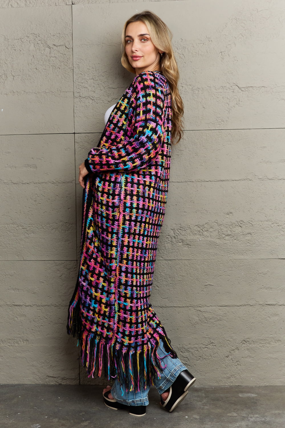 Lang vest dames met franjes - detailfoto