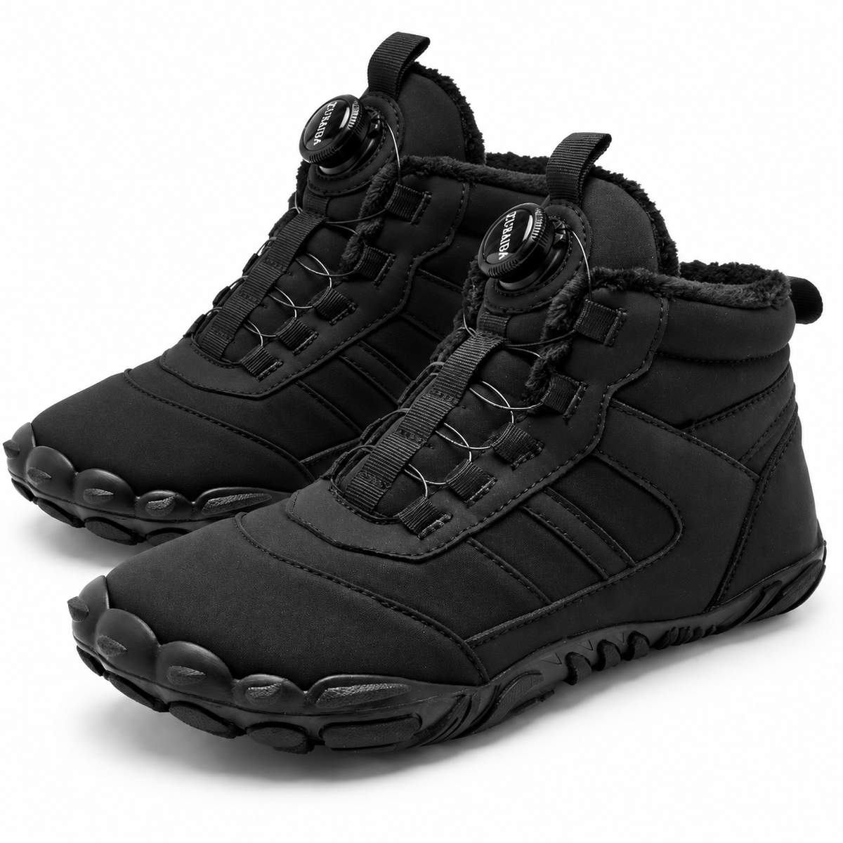 Unisex barefoot snowboots met draaisluiting en brede neus - zwart