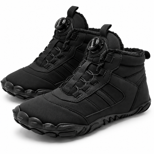Unisex barefoot snowboots met draaisluiting en brede neus - zwart