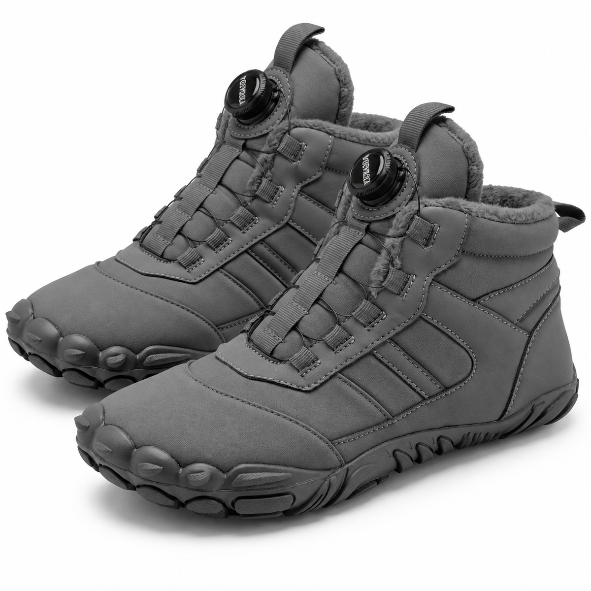 Unisex barefoot snowboots met draaisluiting en brede neus - grijs