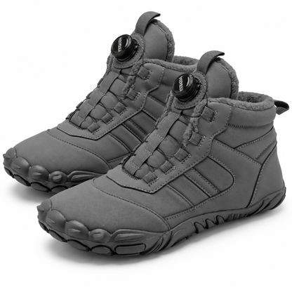 Unisex barefoot snowboots met draaisluiting en brede neus - grijs
