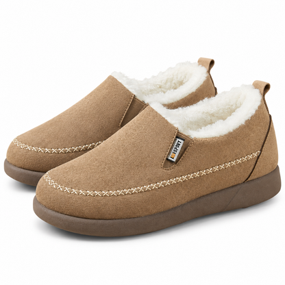 Instapschoenen met brede fleecekraag en gedempte rubberen zool - camel