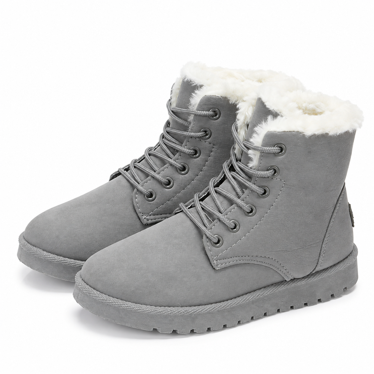 Winterlaarzen in suède look met bontkraag en veters - grijs