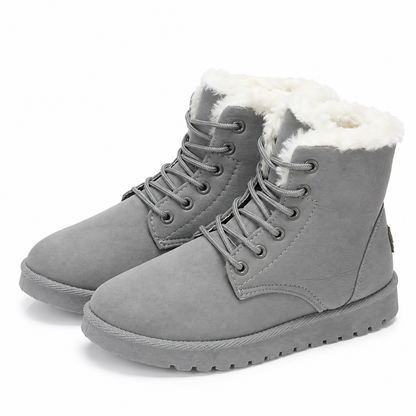 Winterlaarzen in suède look met bontkraag en veters - grijs