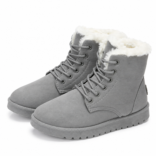 Winterlaarzen in suède look met bontkraag en veters - grijs
