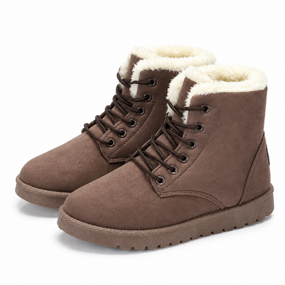 Winterlaarzen in suède look met bontkraag en veters - bruin