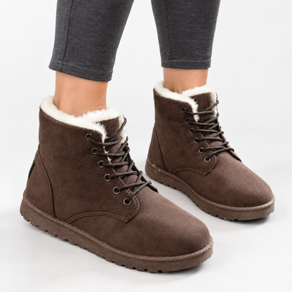 Winterlaarzen in suède look met bontkraag en veters