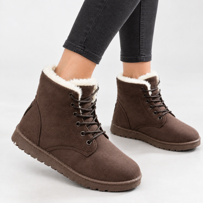 Winterlaarzen in suède look met bontkraag en veters