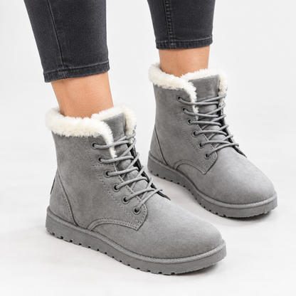 Winterlaarzen in suède look met bontkraag en veters