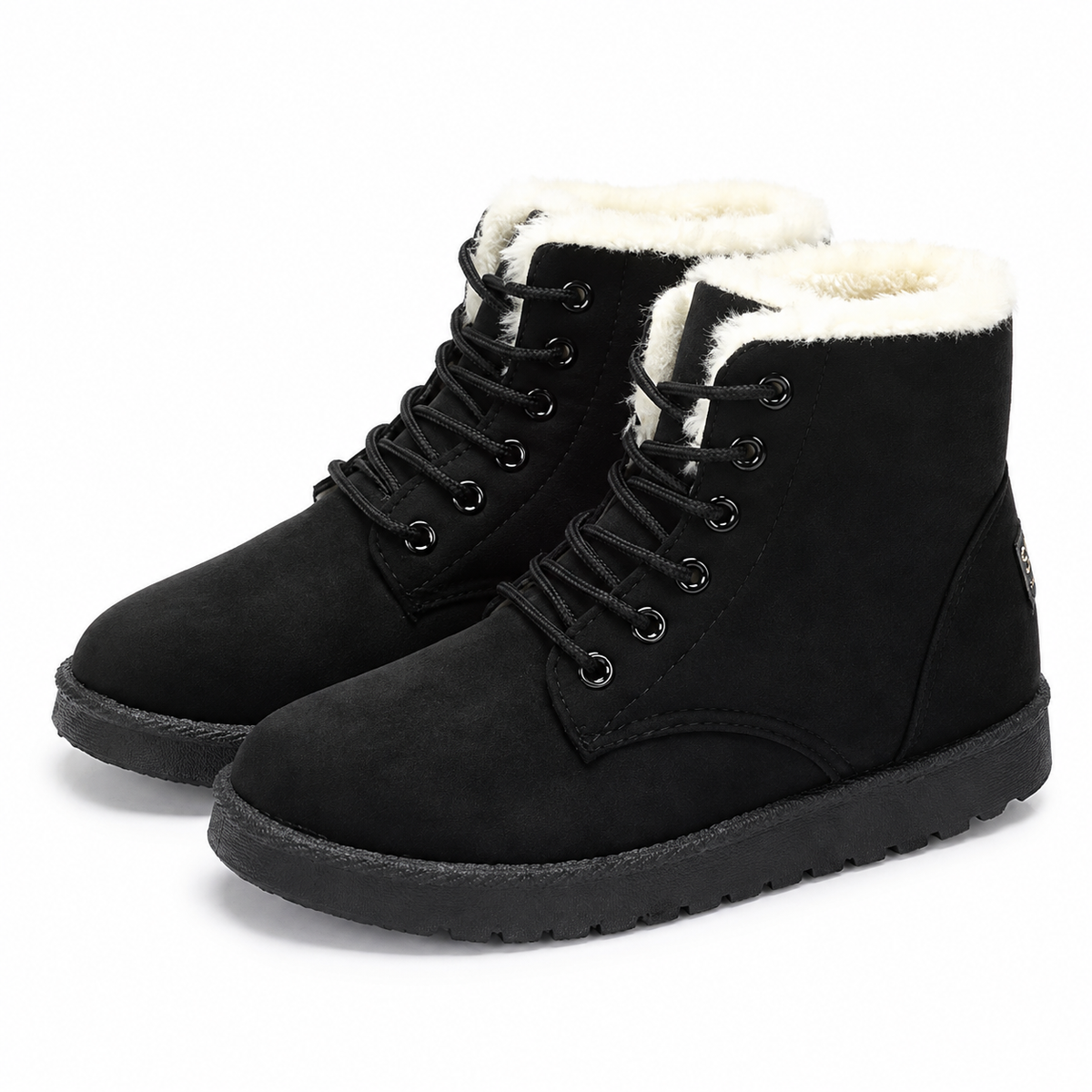 Winterlaarzen in suède look met bontkraag en veters - zwart