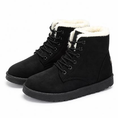 Winterlaarzen in suède look met bontkraag en veters - zwart