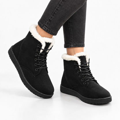 Winterlaarzen in suède look met bontkraag en veters