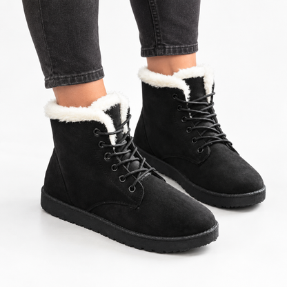 Winterlaarzen in suède look met bontkraag en veters