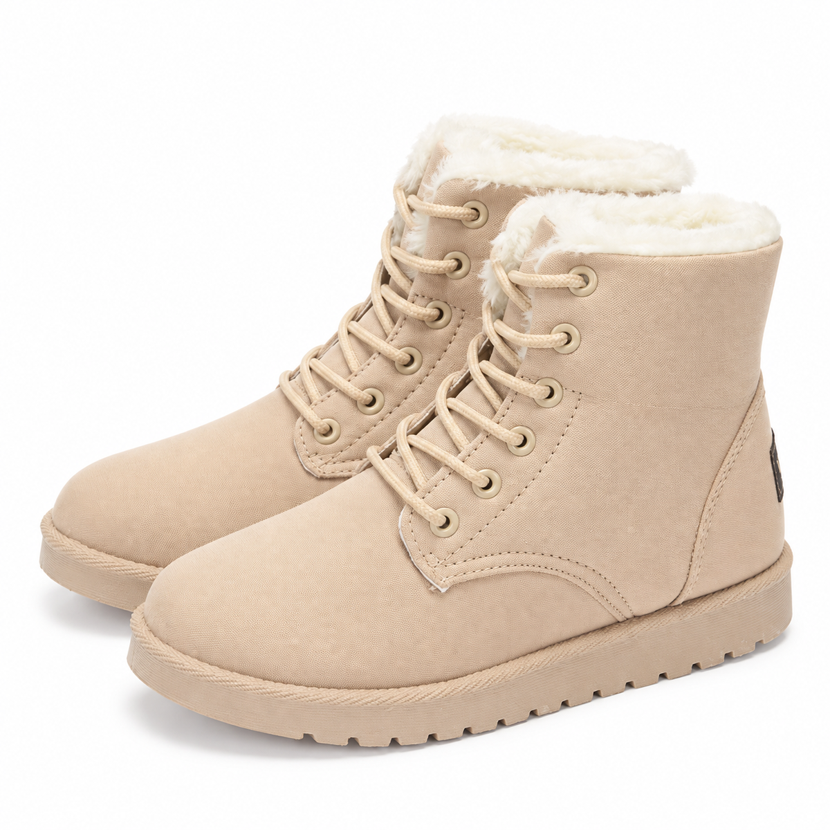 Winterlaarzen in suède look met bontkraag en veters - beige