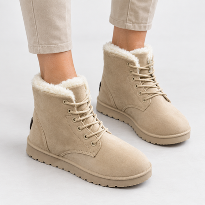 Winterlaarzen in suède look met bontkraag en veters