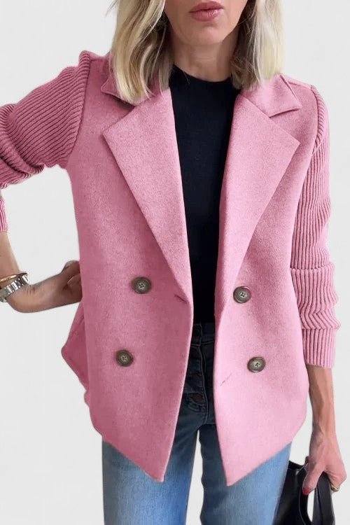 Damesblazer met dubbele knooprij en gebreide mouwen - roze
