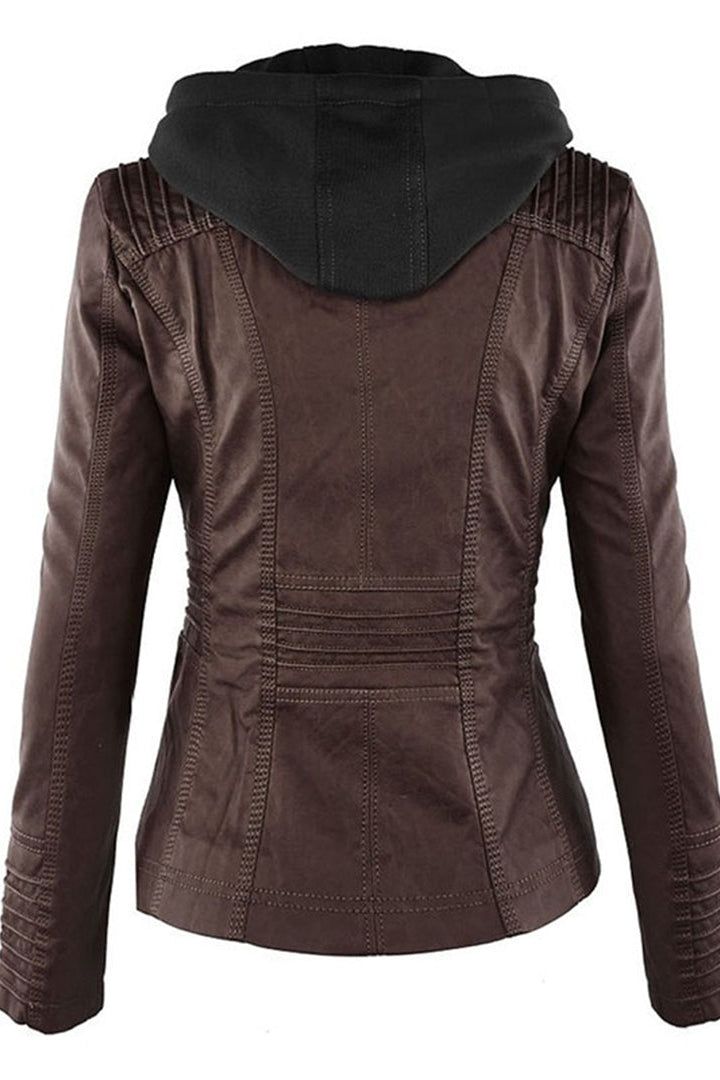 Damesjack in leerlook met afneembare capuchon
