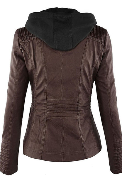 Damesjack in leerlook met afneembare capuchon